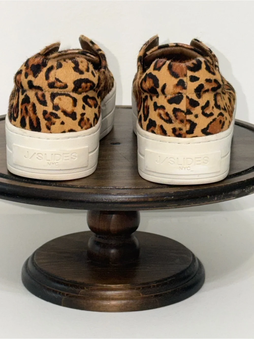 J/Slides NYC Leopard Calf Hair Platform Slip On Sneakers 6.5M